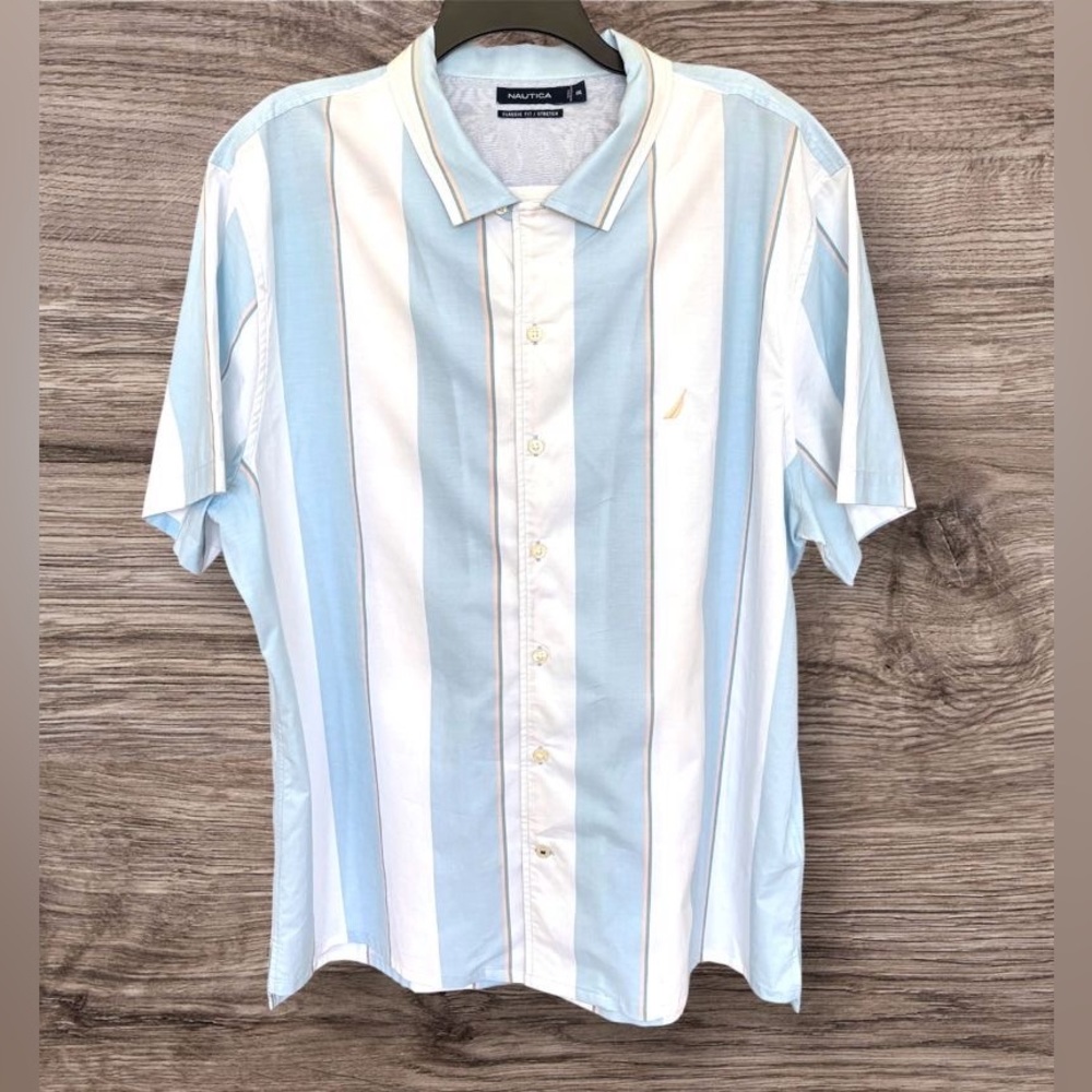 Men's XXL Nautica Classic Fit Stretch Striped Casual Button Up Camp Shirt NWOT